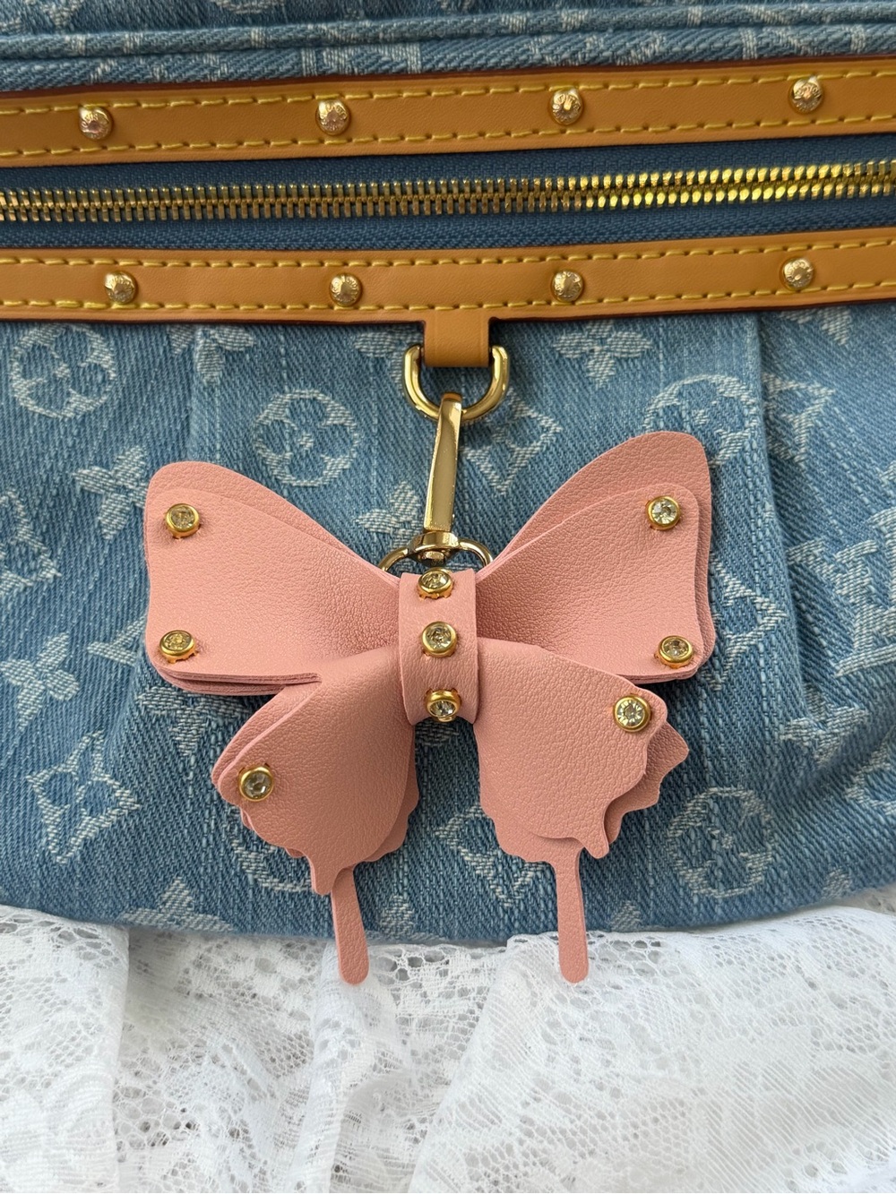 Blush Pink Studded Butterfly Bag Charm
